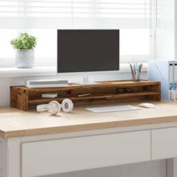Berkfield Home Monitor Stand Old Wood 100x24x13 cm Engineered Wood in Brown - Size: 100 x 24 x 13 cm - thumbnail 1