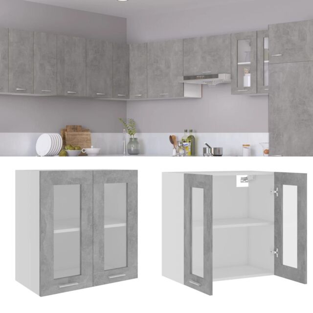 Berkfield Home Hanging Glass Cabinet Concrete Grey 60x31x60 cm Engineered Wood - Size: 60 x 31 x 60 cm - image 1