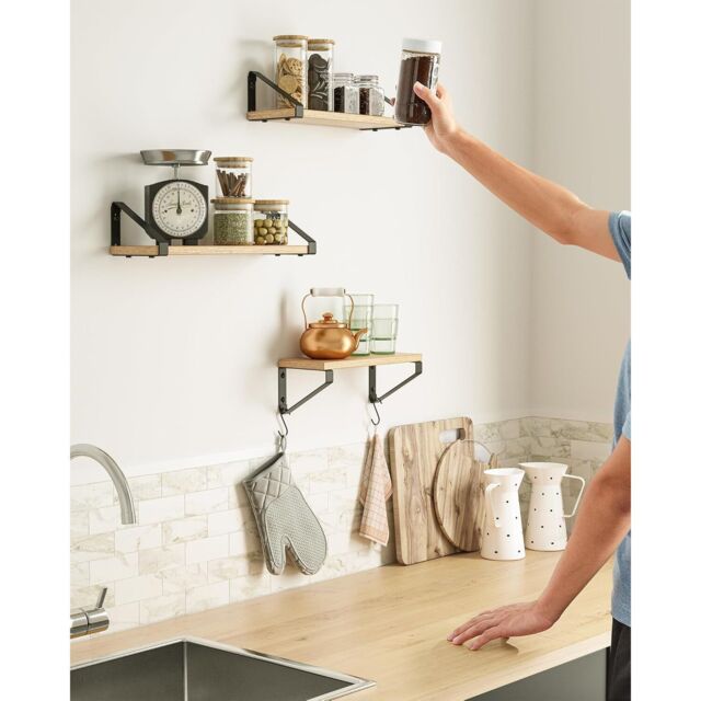 VASAGLE 3 Pieces Wall Shelves Floating Shelf Display Shelf Organising Rack in Natural - image 1