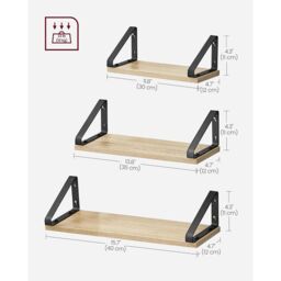 VASAGLE 3 Pieces Wall Shelves Floating Shelf Display Shelf Organising Rack in Natural - thumbnail 3