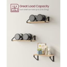 VASAGLE 3 Pieces Wall Shelves Floating Shelf Display Shelf Organising Rack in Natural - thumbnail 6