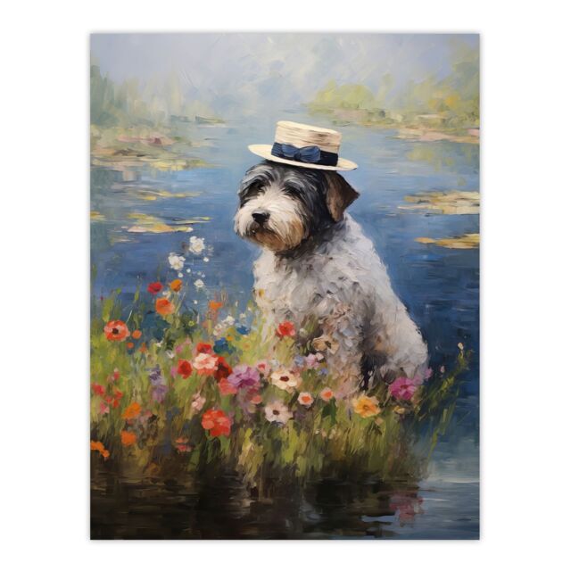"Artery8 Bearded Collie Wearing Hat Claude Monet Style Dog Oil Painting Large Wall Unframed Art Poster Print Thick Paper 18X24 Inch - Size: W18"" x H24""" - image 1
