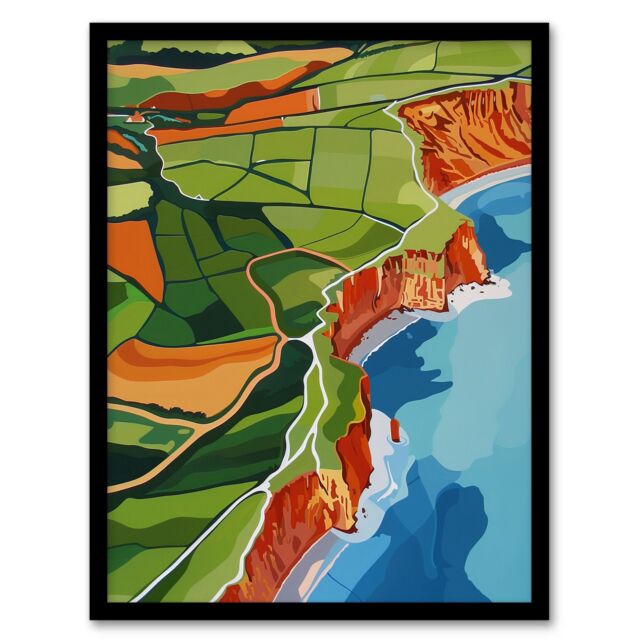 "Artery8 North Yorkshire Coast Aerial View Design Framed Art Print in Green - Size: W12"" x H16""" - image 1