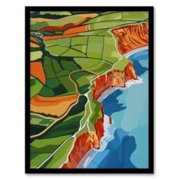 "Artery8 North Yorkshire Coast Aerial View Design Framed Art Print in Green - Size: W12"" x H16""" - thumbnail 1