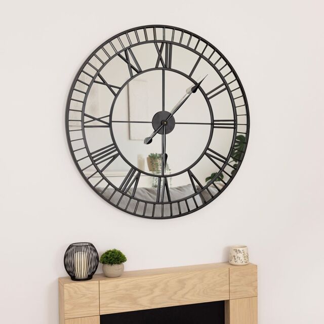 Charles Bentley Windermere Indoor Outdoor Mirrored Skeleton Wall Clock 90cm in Black - image 1