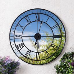 Charles Bentley Windermere Indoor Outdoor Mirrored Skeleton Wall Clock 90cm in Black - thumbnail 3