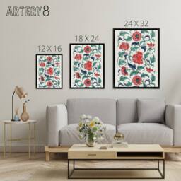 "Artery8 Owen Jones Elegant Red Flower Filigree Pattern Framed Canvas Art Print - Size: W12"" x H16""" - thumbnail 4