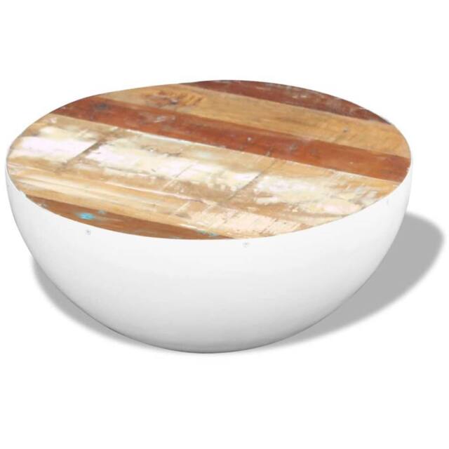 Berkfield Home Bowl Shaped Coffee Table Solid Reclaimed Wood 60x60x30 cm in White - Size: 60 x 60 x 30 cm - image 1