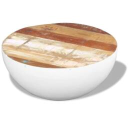 Berkfield Home Bowl Shaped Coffee Table Solid Reclaimed Wood 60x60x30 cm in White - Size: 60 x 60 x 30 cm - thumbnail 1