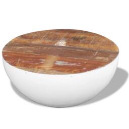 Berkfield Home Bowl Shaped Coffee Table Solid Reclaimed Wood 60x60x30 cm in White - Size: 60 x 60 x 30 cm - thumbnail 4