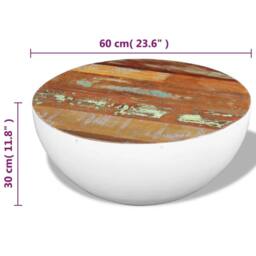 Berkfield Home Bowl Shaped Coffee Table Solid Reclaimed Wood 60x60x30 cm in White - Size: 60 x 60 x 30 cm - thumbnail 7