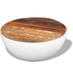 Berkfield Home Bowl Shaped Coffee Table Solid Reclaimed Wood 60x60x30 cm in White - Size: 60 x 60 x 30 cm - thumbnail 3
