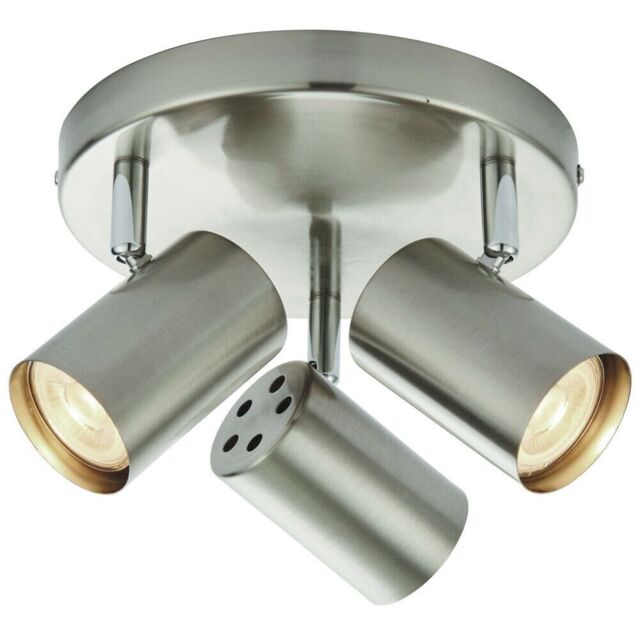 Loops 3x Adjustable Head Ceiling Spotlight Satin Chrome Round GU10 Kitchen Downlight - image 1