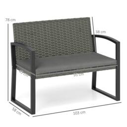 OUTSUNNY 2 Seater Rattan Garden Bench with Cushion, Steel Frame, Light Grey - thumbnail 3