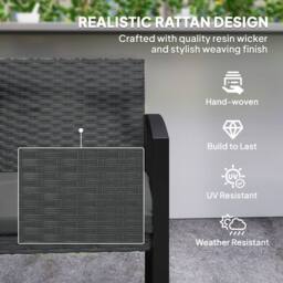 OUTSUNNY 2 Seater Rattan Garden Bench with Cushion, Steel Frame, Light Grey - thumbnail 5