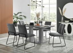 FurnitureboxUK Imperia High Gloss Grey Dining Table & 6 Halleyy Chairs in Dark Grey - thumbnail 1