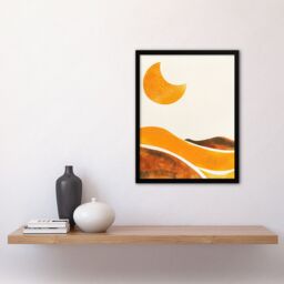 Artery8 Waxing Crescent Moon Abstract Orange Landscape Framed Art Print in Yellow - Size: A4 - thumbnail 4