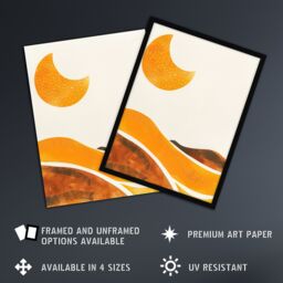 Artery8 Waxing Crescent Moon Abstract Orange Landscape Framed Art Print in Yellow - Size: A4 - thumbnail 2