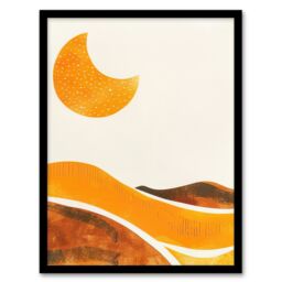 Artery8 Waxing Crescent Moon Abstract Orange Landscape Framed Art Print in Yellow - Size: A4 - thumbnail 1