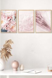 ARTZE Abstract Pink Macro Floral Framed Wall Art - Medium in Light Oak - Size: W45 cm x H62 cm x D20mm - thumbnail 1