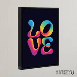 "Artery8 Love Funky Retro Colourful Neon Typography Framed Canvas Art Print in Black - Size: W24"" x H32""" - thumbnail 2