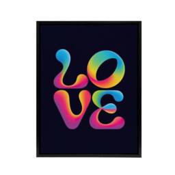 "Artery8 Love Funky Retro Colourful Neon Typography Framed Canvas Art Print in Black - Size: W24"" x H32""" - thumbnail 1