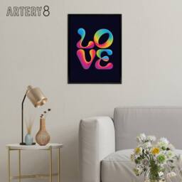 "Artery8 Love Funky Retro Colourful Neon Typography Framed Canvas Art Print in Black - Size: W24"" x H32""" - thumbnail 3