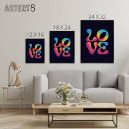 "Artery8 Love Funky Retro Colourful Neon Typography Framed Canvas Art Print in Black - Size: W24"" x H32""" - thumbnail 4