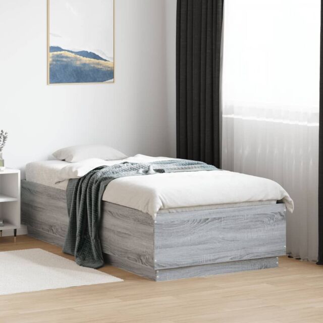 Berkfield Home Bed Frame with LED without Mattress Grey Sonoma 90x190 cm Single - image 1