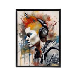 "Artery8 Punk Woman With Mohawk & Headphones Framed Canvas Wall Art Print - Size: W12"" x H16""" - thumbnail 1