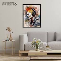 "Artery8 Punk Woman With Mohawk & Headphones Framed Canvas Wall Art Print - Size: W12"" x H16""" - thumbnail 3
