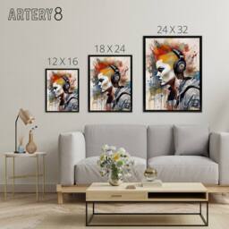 "Artery8 Punk Woman With Mohawk & Headphones Framed Canvas Wall Art Print - Size: W12"" x H16""" - thumbnail 4