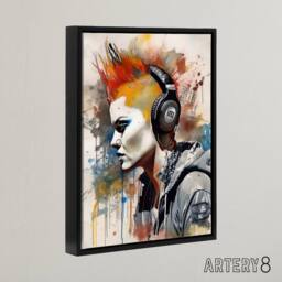 "Artery8 Punk Woman With Mohawk & Headphones Framed Canvas Wall Art Print - Size: W12"" x H16""" - thumbnail 2