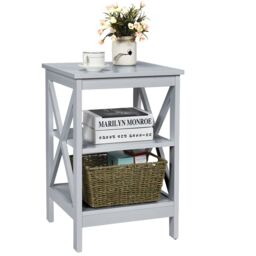 Gymax Nightstand 3-Tier Side End Table For Bedroom Living Room With X-Design in Light Grey - thumbnail 1