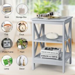 Gymax Nightstand 3-Tier Side End Table For Bedroom Living Room With X-Design in Light Grey - thumbnail 6