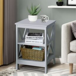 Gymax Nightstand 3-Tier Side End Table For Bedroom Living Room With X-Design in Light Grey - thumbnail 7