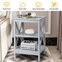 Gymax Nightstand 3-Tier Side End Table For Bedroom Living Room With X-Design in Light Grey - thumbnail 8