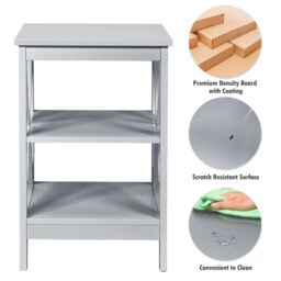 Gymax Nightstand 3-Tier Side End Table For Bedroom Living Room With X-Design in Light Grey - thumbnail 5