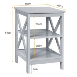 Gymax Nightstand 3-Tier Side End Table For Bedroom Living Room With X-Design in Light Grey - thumbnail 3