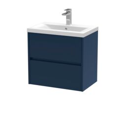 Balterley Wall Hung 2 Drawer Vanity Unit & Ceramic Basin, 600mm - Midnight Blue - thumbnail 1