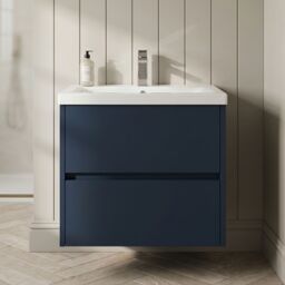 Balterley Wall Hung 2 Drawer Vanity Unit & Ceramic Basin, 600mm - Midnight Blue - thumbnail 8