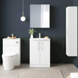 Balterley Vanity Unit w/ Basin Floor Standing, Soft Close 2 Door w/ Rectangular Sink, Bathroom Vanity Units w/ Basin & Chrome D Shape Handles - 610 x - thumbnail 2