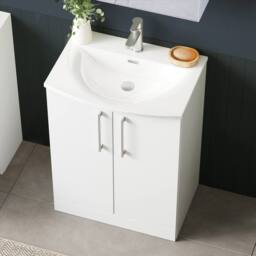 Balterley Vanity Unit w/ Basin Floor Standing, Soft Close 2 Door w/ Rectangular Sink, Bathroom Vanity Units w/ Basin & Chrome D Shape Handles - 610 x - thumbnail 4