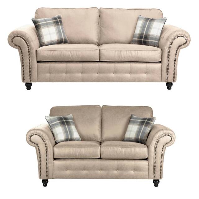 Furniture 786 Oakland Suede Leather 3&2 Seater Sofa Set in Stone - image 1