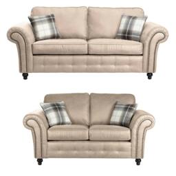 Furniture 786 Oakland Suede Leather 3&2 Seater Sofa Set in Stone
