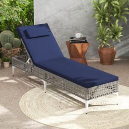 Costway Rattan Sun Lounger 6-Level Adjustable Garden Chaise Lounge Chair in Navy - thumbnail 3