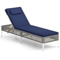 Costway Rattan Sun Lounger 6-Level Adjustable Garden Chaise Lounge Chair in Navy