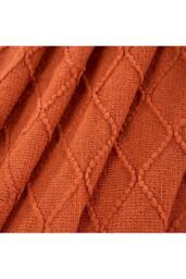 Living and Home Pattern Knitted Throw Blanket with Fringed Edges in Orange - Size: 130 cm x 170 cm - thumbnail 5