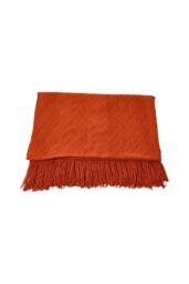 Living and Home Pattern Knitted Throw Blanket with Fringed Edges in Orange - Size: 130 cm x 170 cm - thumbnail 4