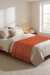 Living and Home Pattern Knitted Throw Blanket with Fringed Edges in Orange - Size: 130 cm x 170 cm - thumbnail 2